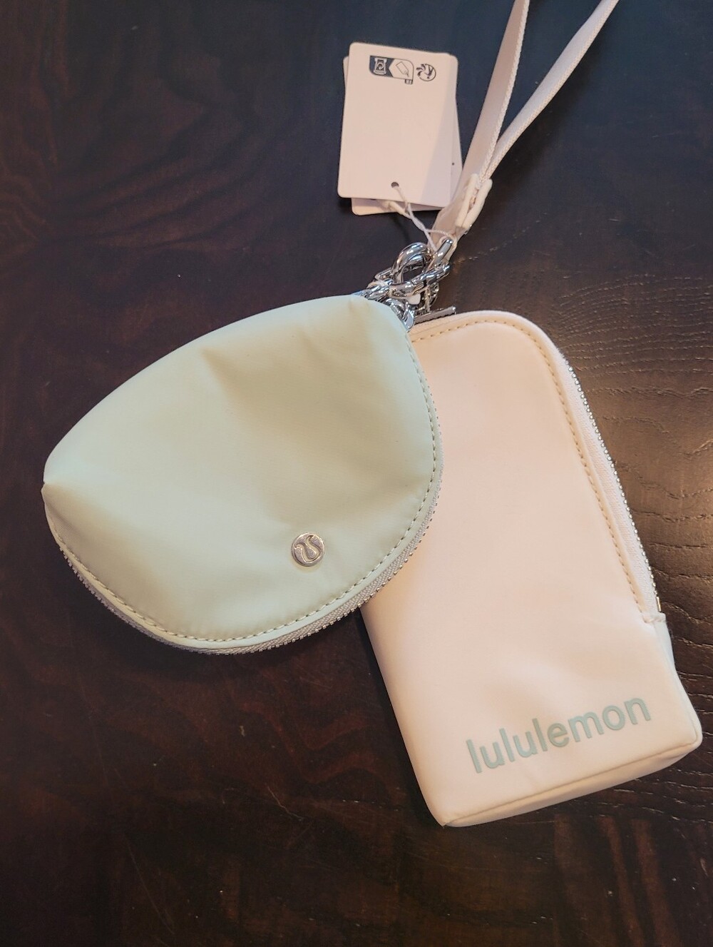 lululemon athletica White & Mint Wristlet Key Pouch Set
